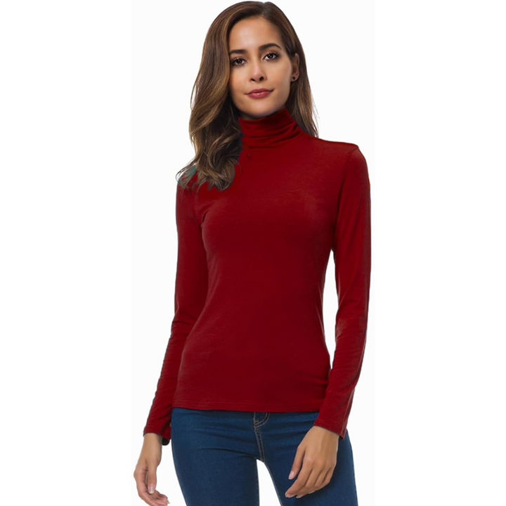 Fashionable women's slim fit long sleeve turtleneck, ideal for office, casual & versatile layering.