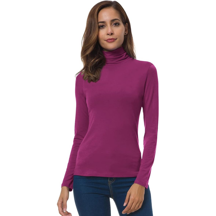 Essential women's slim fit turtleneck top, long sleeve, versatile for all seasons & layering.