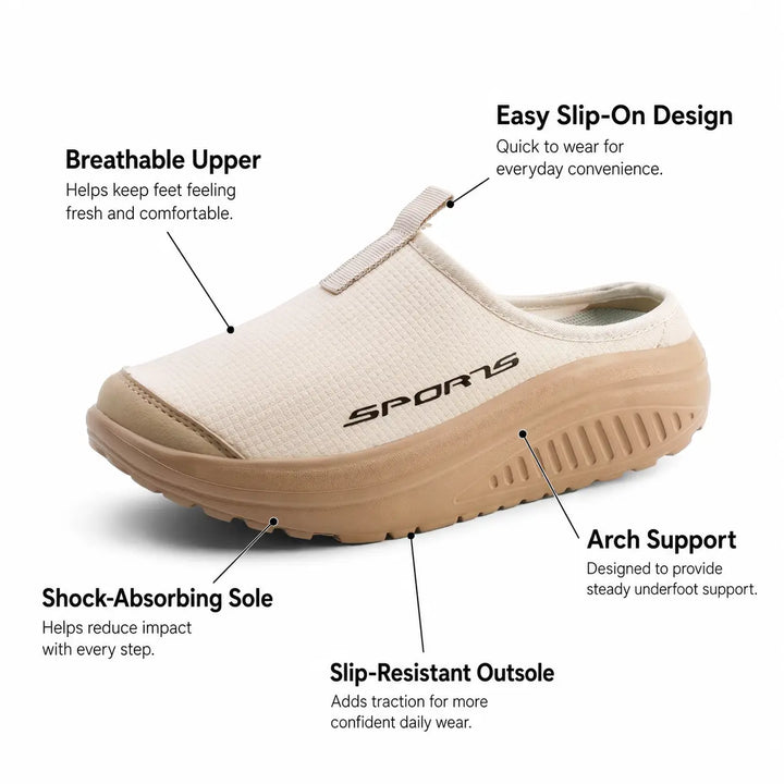 Plush women's slip-on house slippers with orthopedic cushioning. Provides everyday comfort and foot support.