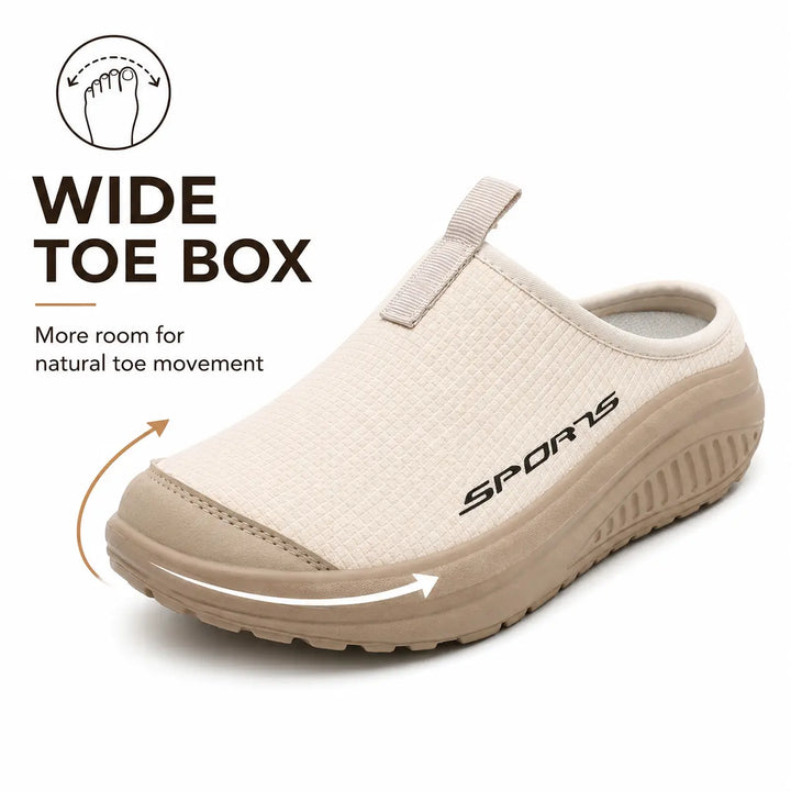 Orthopedic comfort slip-on footwear for women. Cushioned house slippers with arch support & soft interior.