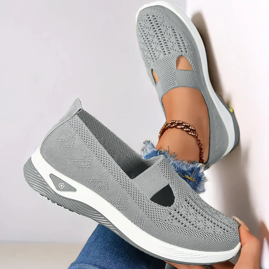 Comfortable women's walking sneakers: slip-on, arch support, cushioned for all-day summer wear.