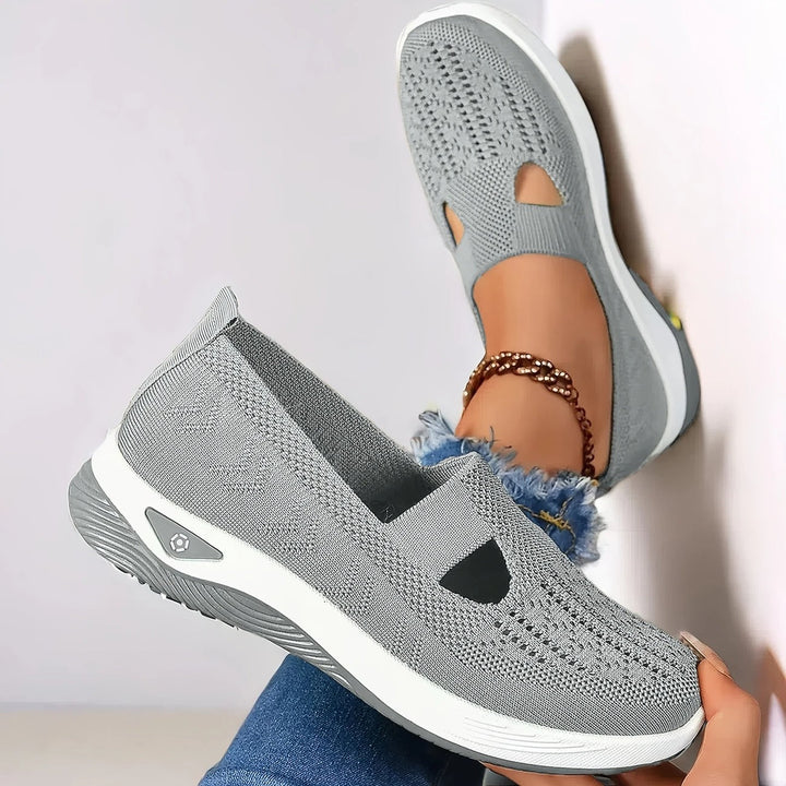 Comfortable women's walking sneakers: slip-on, arch support, cushioned for all-day summer wear.