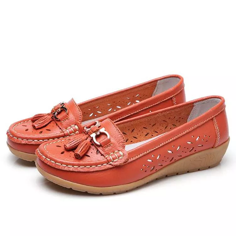 Women's flexible sole moccasin sandals, soft, breathable, and comfortable for summer casual wear.