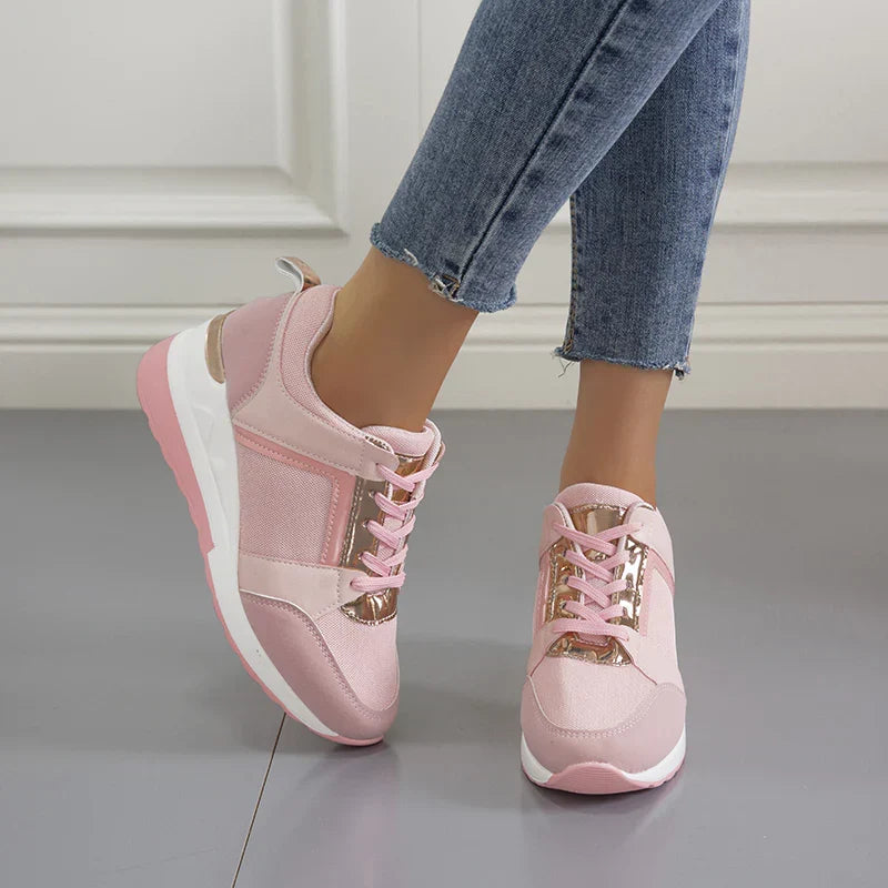 Women's soft cushioned walking sneakers, breathable, anti-slip sole for everyday comfort & support.