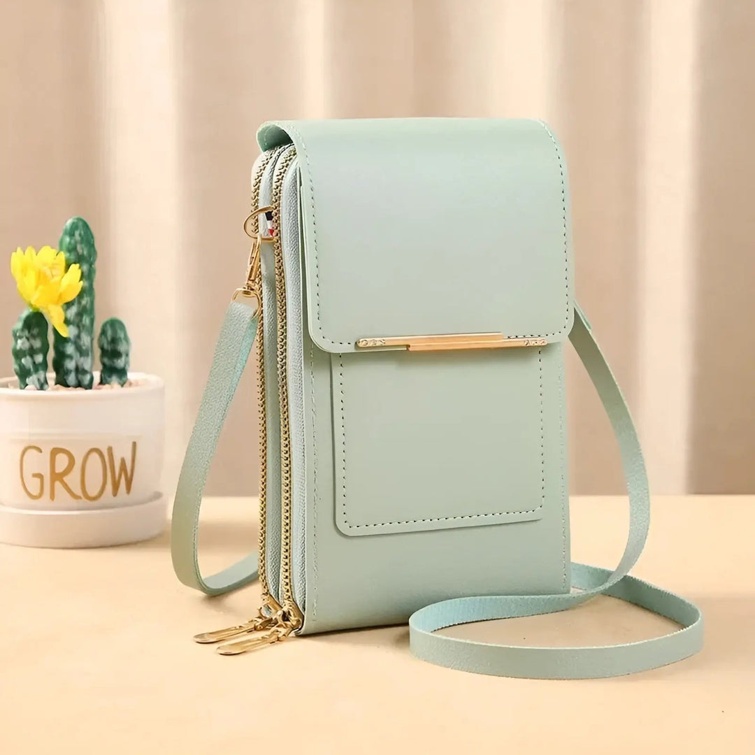 Luxurious soft leather texture of women's shoulder bag. Stylish & secure everyday handbag.