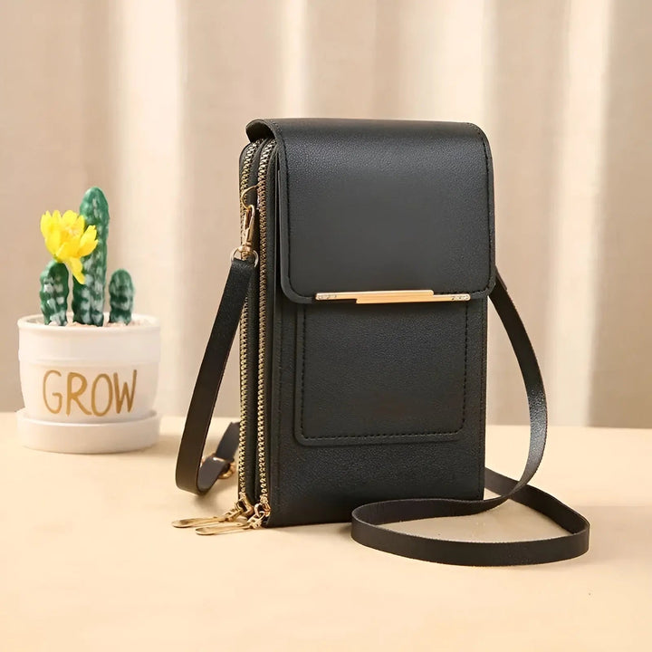 Spacious interior of women's soft leather anti-theft handbag. Organize essentials in this secure bag.