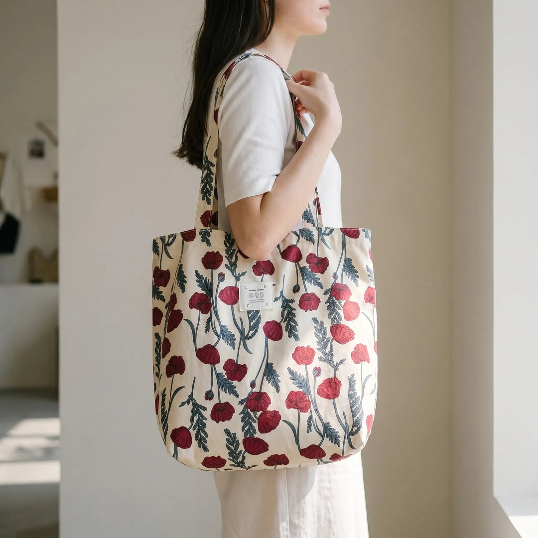 Women's soft shoulder tote bag with vibrant floral print, perfect for everyday use or summer outings.
