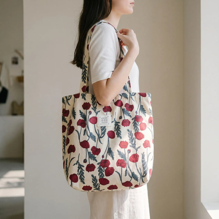 Women's soft shoulder tote bag with vibrant floral print, perfect for everyday use or summer outings.