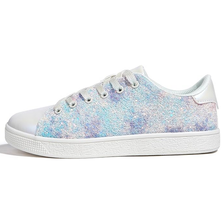 Women's fashionable glitter sneakers, featuring a secure lace-up closure for a snug fit.