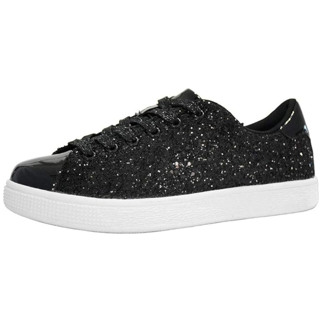 Versatile women's sparkly lace-up sneakers, perfect for casual outings or a touch of glam.