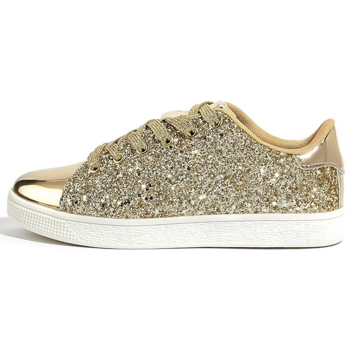 Modern women's casual glitter footwear, lace-up style for a secure, comfortable fashion statement.