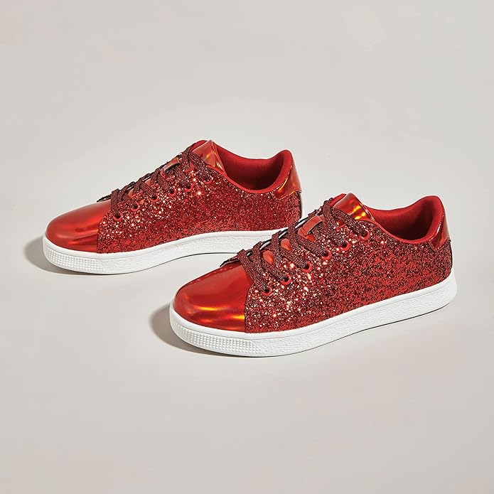 Sparkly ladies' fashion sneakers featuring a comfortable design & shimmering glitter finish.
