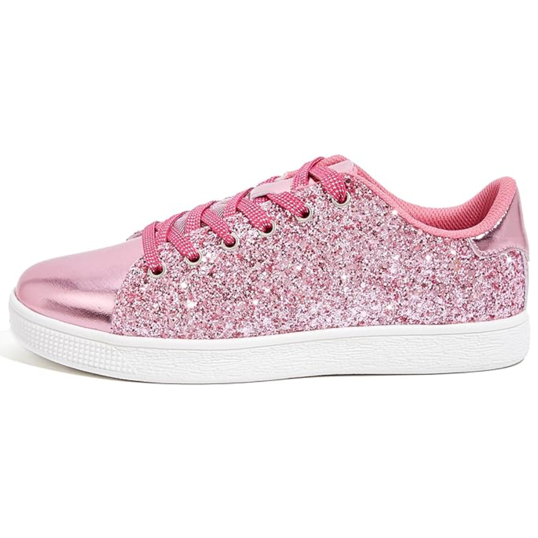 Everyday glam: comfortable women's glitter sneakers with fashionable lace-up design.