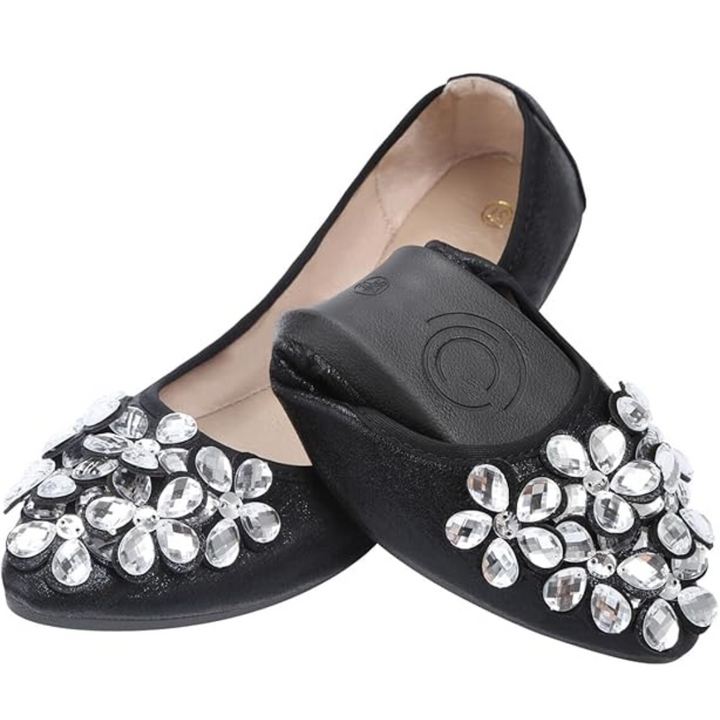 Women's slip-on rhinestone ballet flats, sparkling for comfort and versatile fashion.