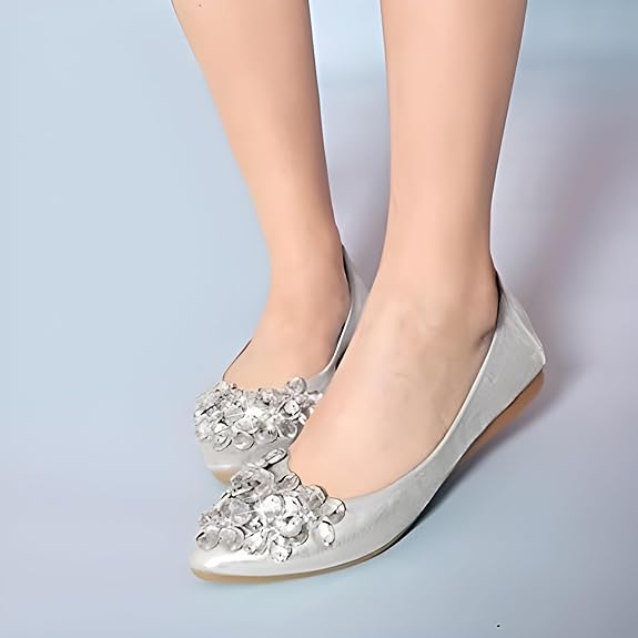 Dazzling women's rhinestone flats; comfortable slip-on ballet shoes for elegance.