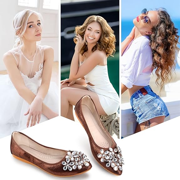 Chic women's rhinestone flats, perfect party shoes or elegant travel footwear.