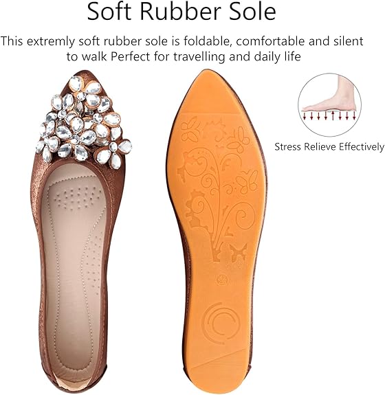 Foldable women's rhinestone flats, sparkling & comfortable for travel or everyday.