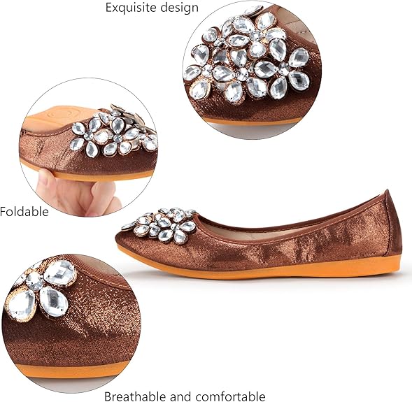 Versatile women's slip-on rhinestone flats; elegant, sparkling & comfortable.