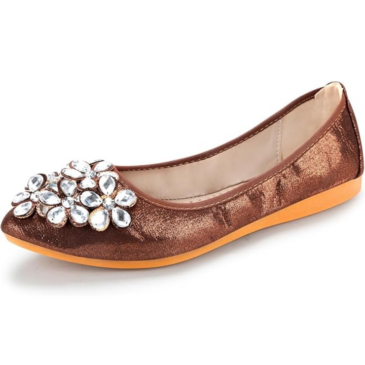 Shiny rhinestone embellished women's ballet flats, offering dazzling style & comfort.