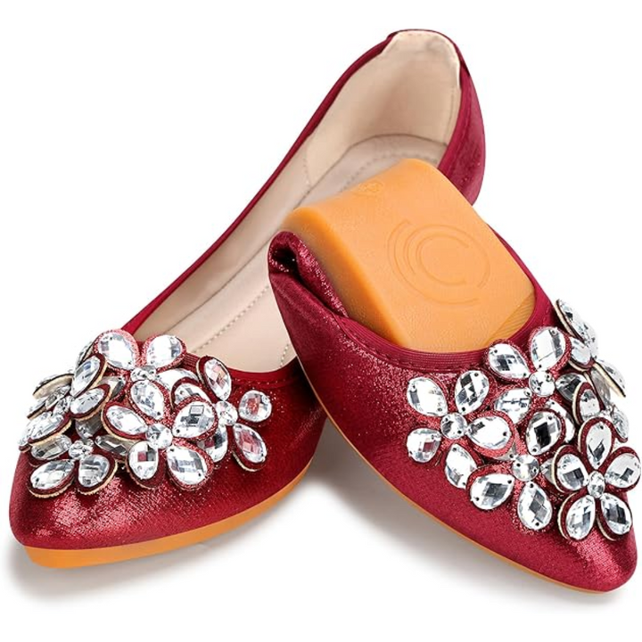 Comfortable women's slip-on rhinestone flats, sparkling for easy everyday elegance.