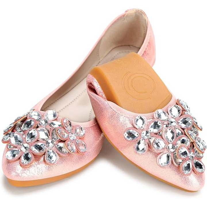 Fashionable women's sparkling rhinestone flats, chic ballet shoes for modern style.