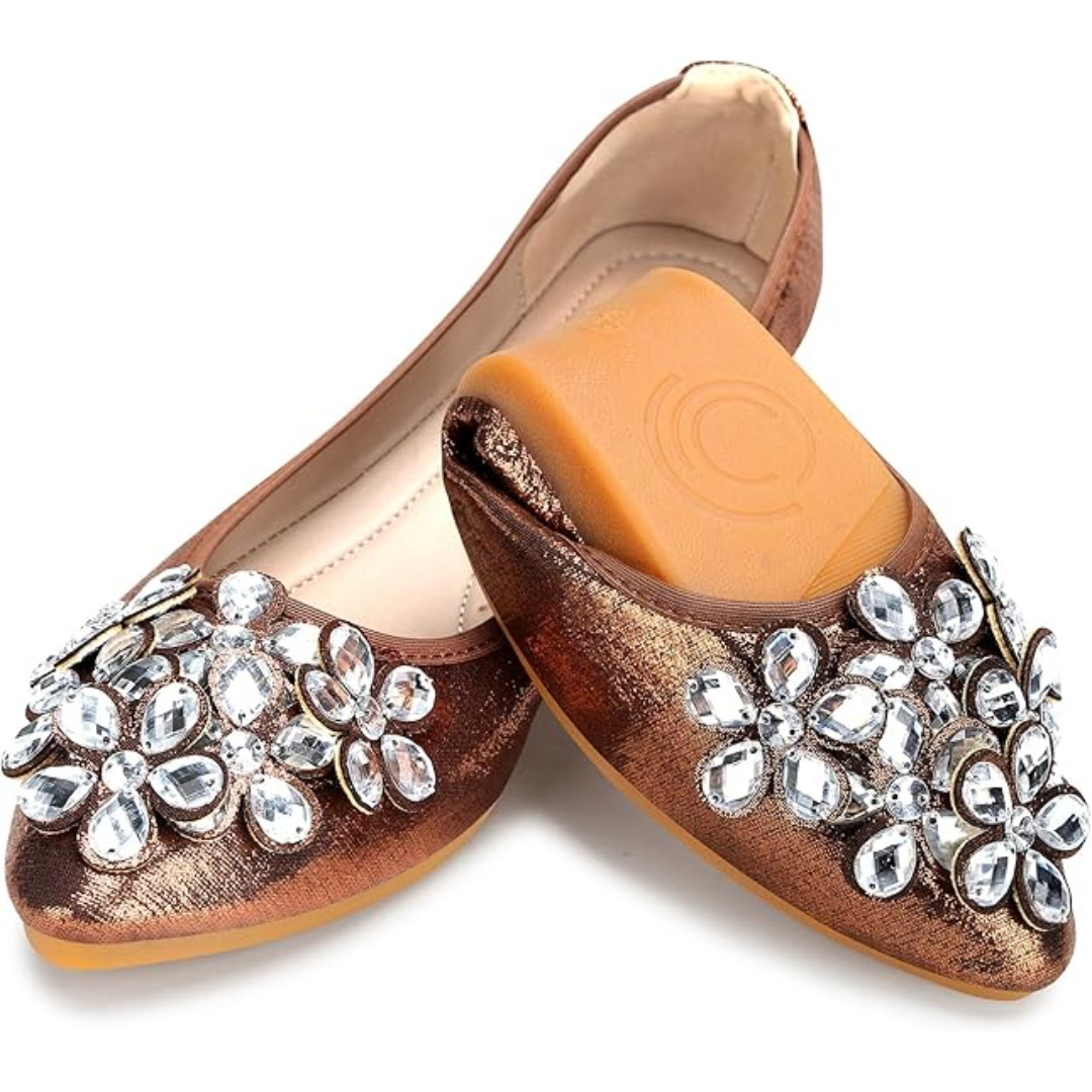 Glamorous women's rhinestone party flats, dazzling slip-on shoes for special events.