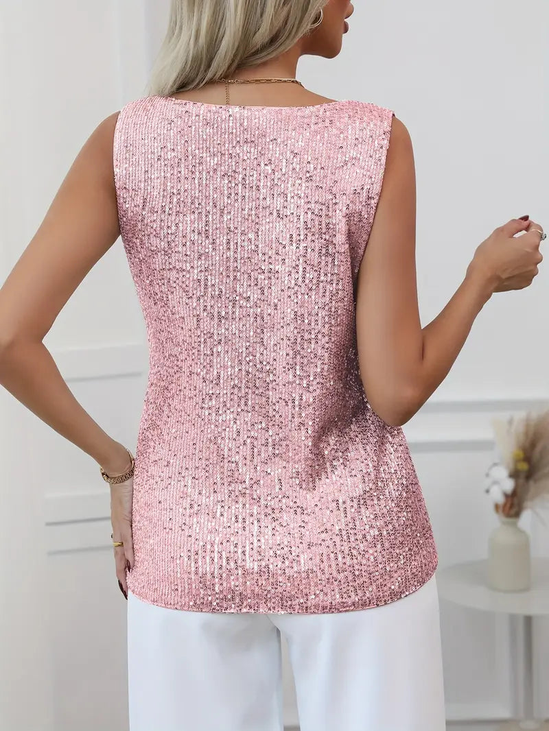 Women's V-neck glitter top, ideal for New Year's Eve or other festive celebrations and holiday outfits.