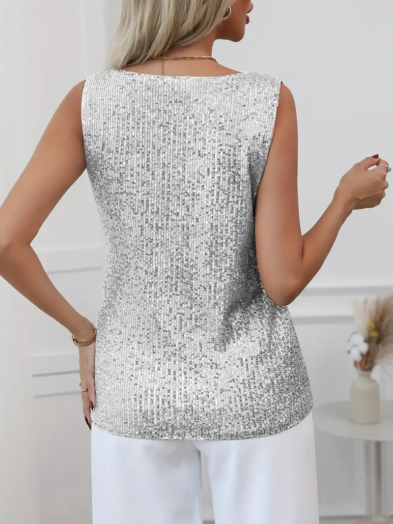 Alluring women's sparkling V-neck top, perfect for turning heads at any special event.