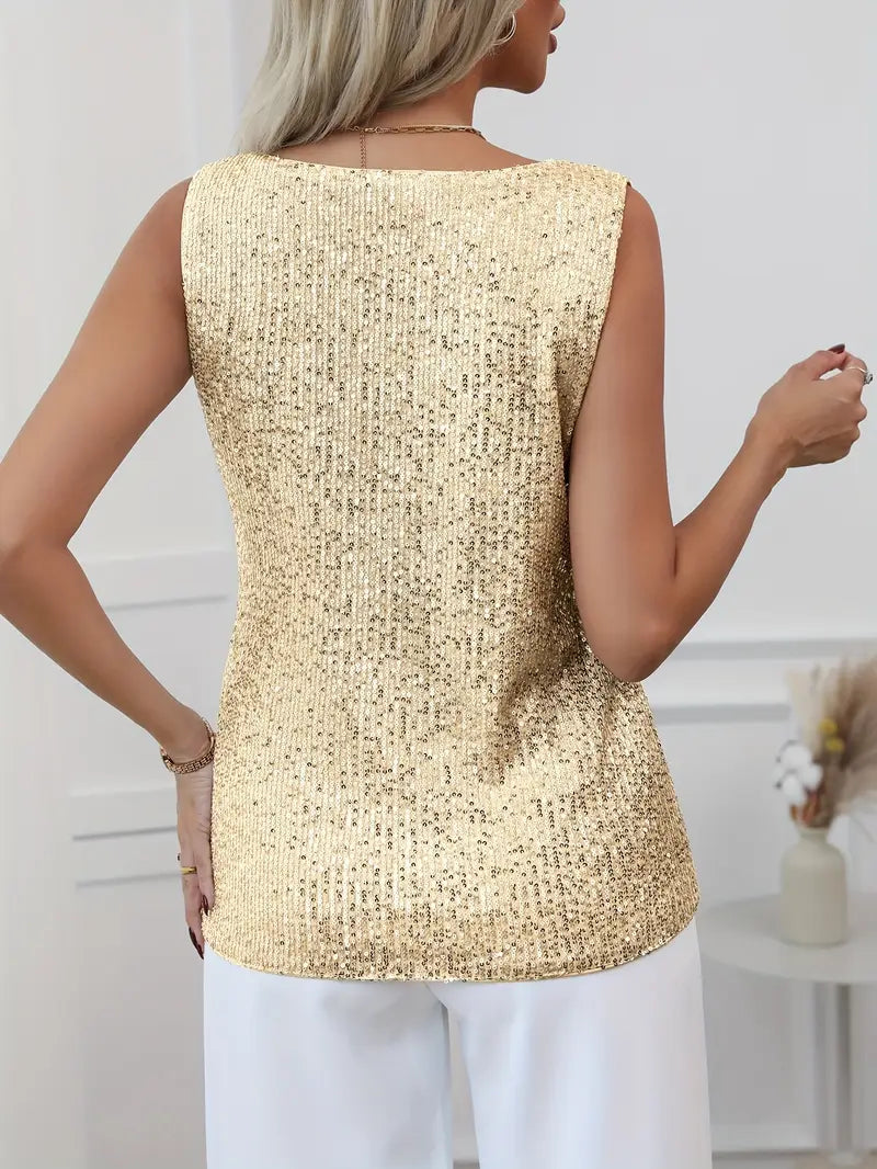 Festive women's sparkling V-neck top, ideal for holiday parties and glamorous celebrations.