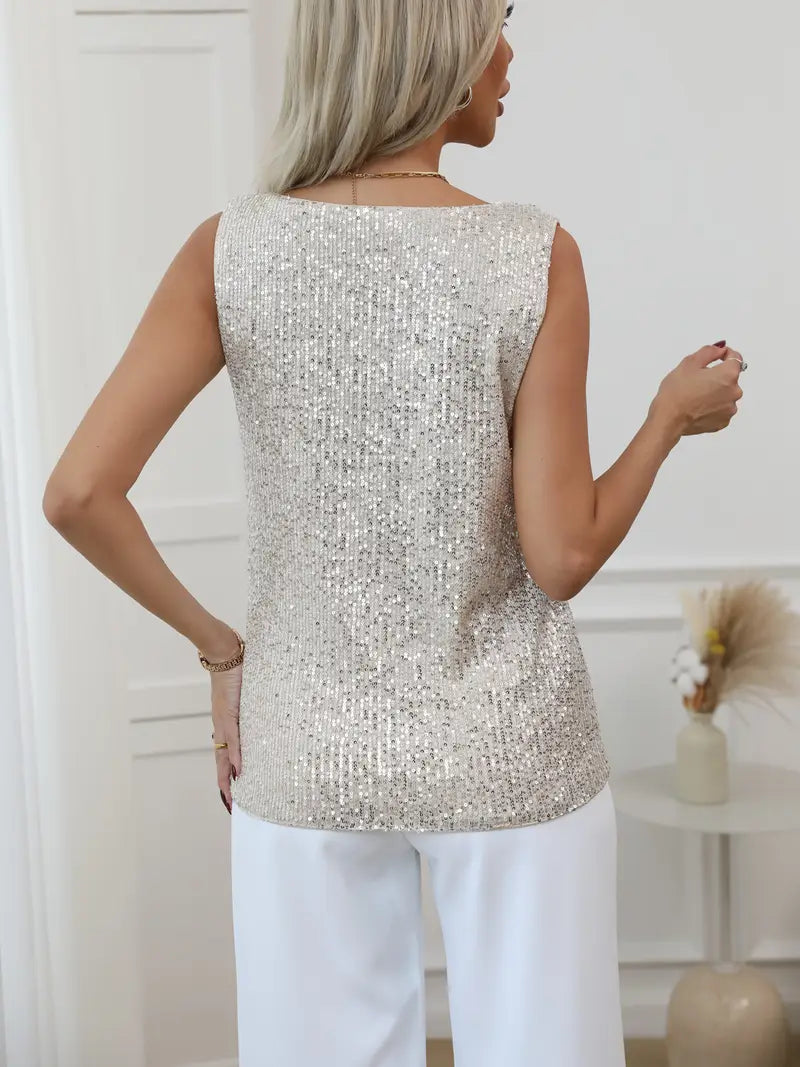 Stunning women's sparkling V-neck glitter top, perfect for glamorous evening events.