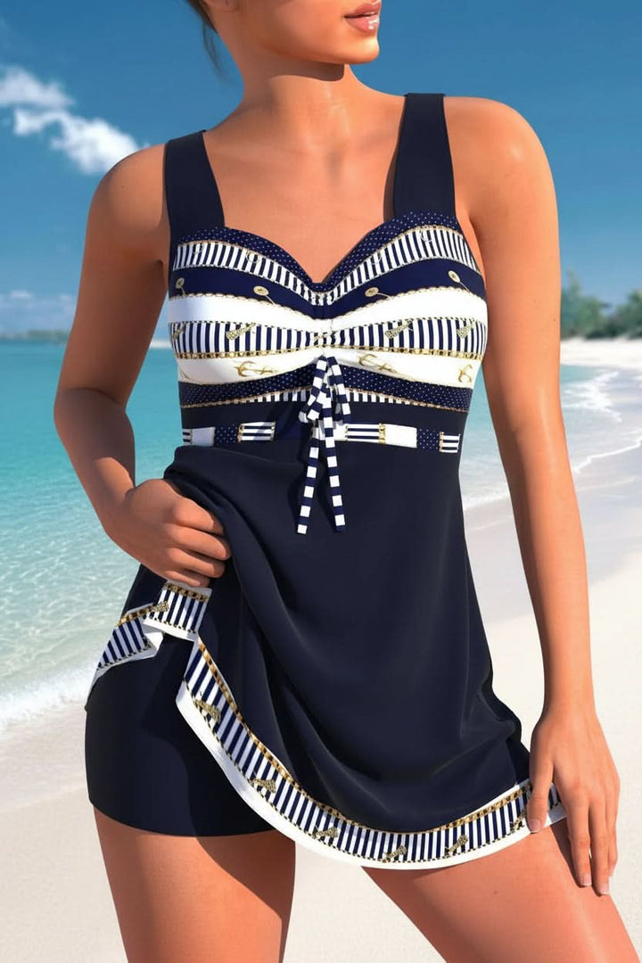 Women's sporty swim dress with built-in shorts, ideal for modest beachwear, swimming, and resort vacations.