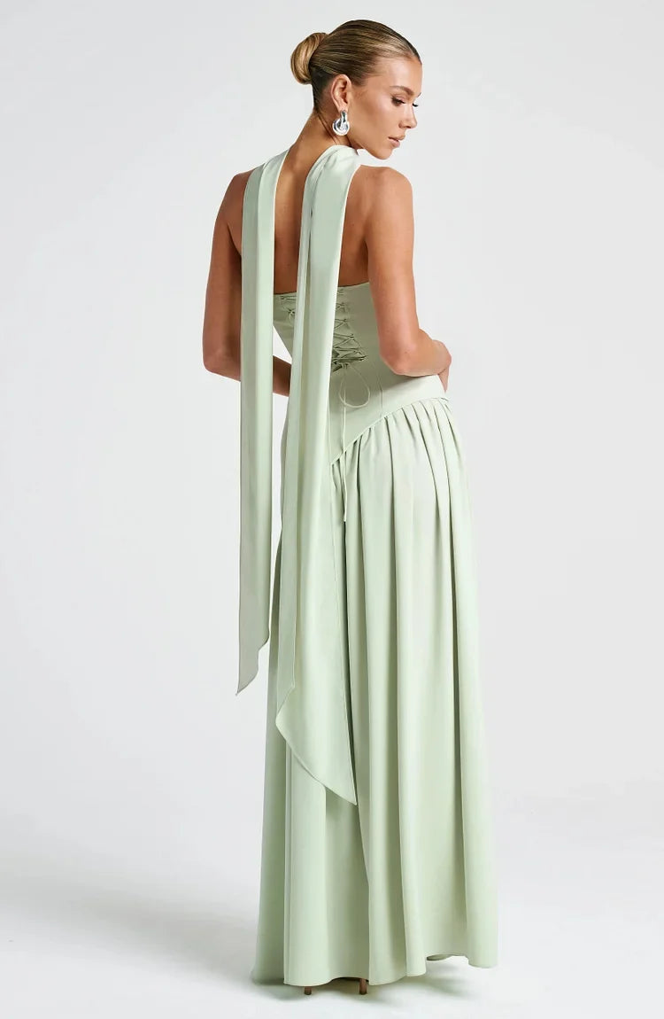 Glamorous women's strapless asymmetric maxi gown, ideal for red carpet events.