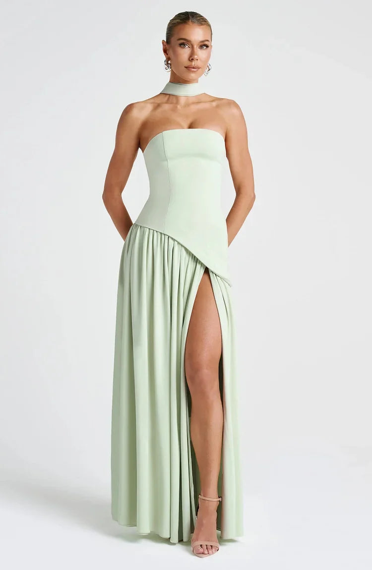 Special occasion strapless asymmetric maxi dress, stunning and fashionable.