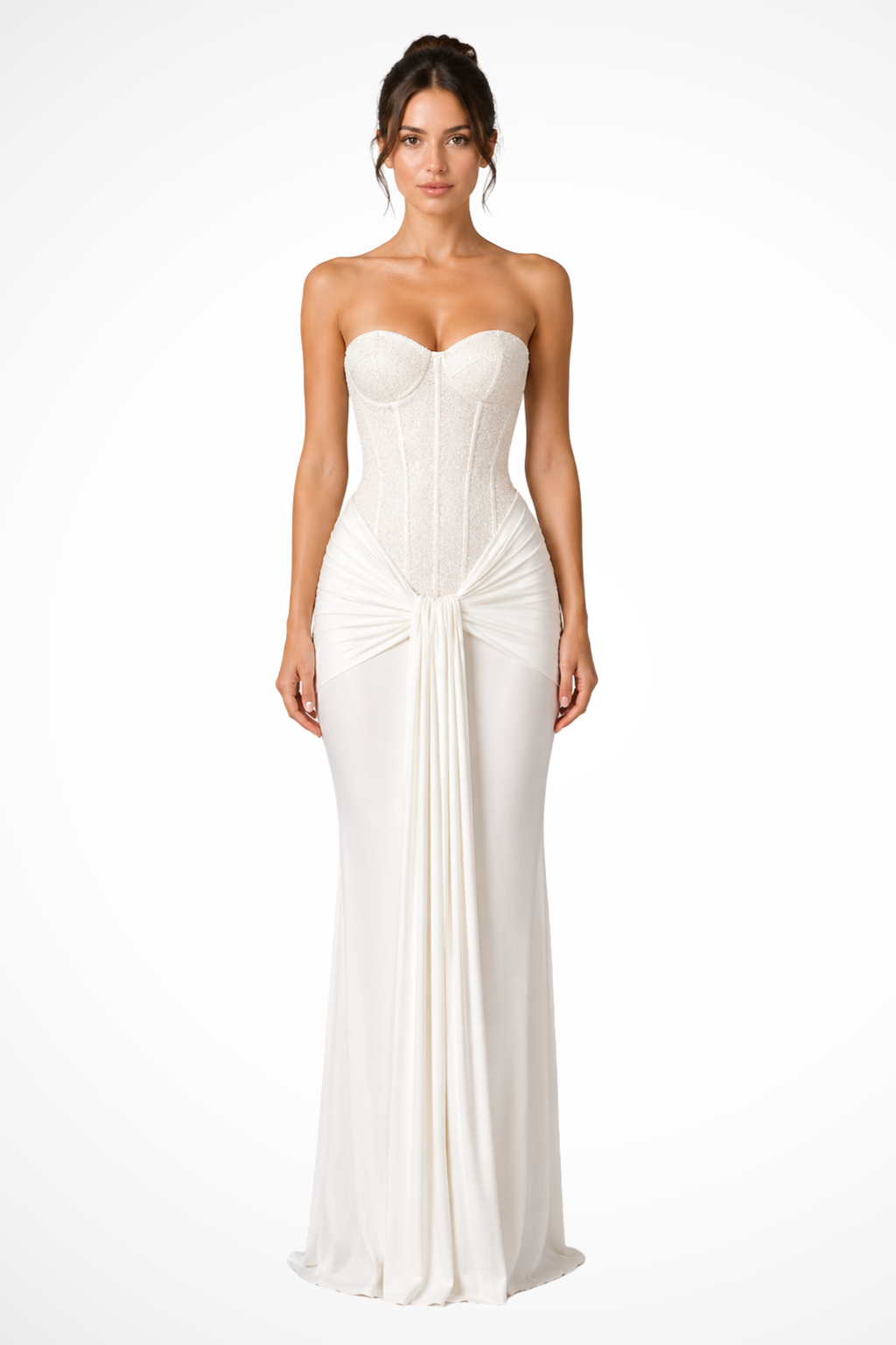 Formal women's strapless mermaid maxi dress, ideal for evening wear, prom, gala, or special occasion.