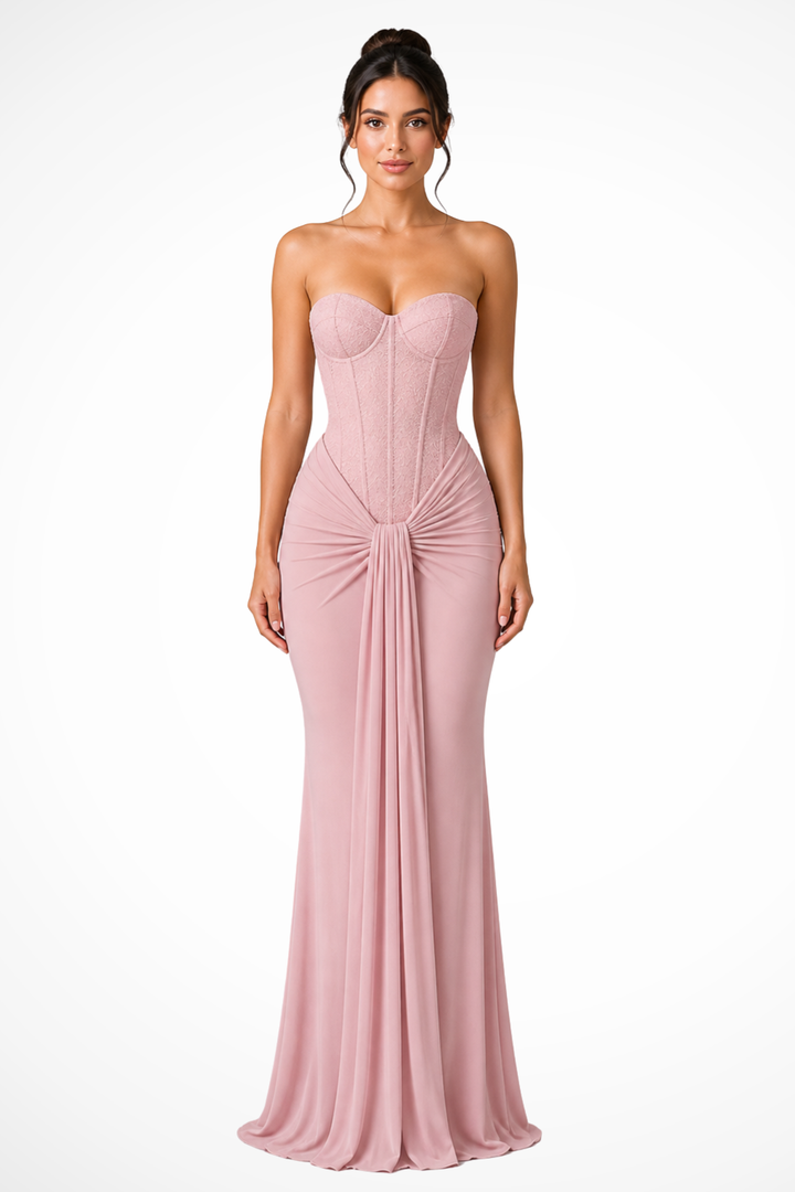 Sweetheart neckline strapless corset mermaid maxi dress, an elegant women's formal gown.