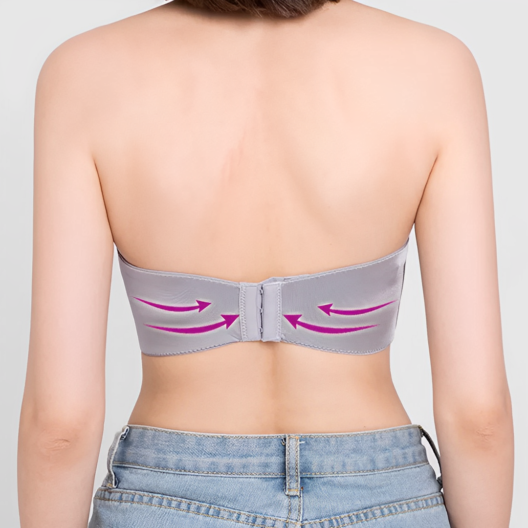 Seamless push-up bra for women, offering secure strapless lift. Ideal lingerie for dresses and backless tops.