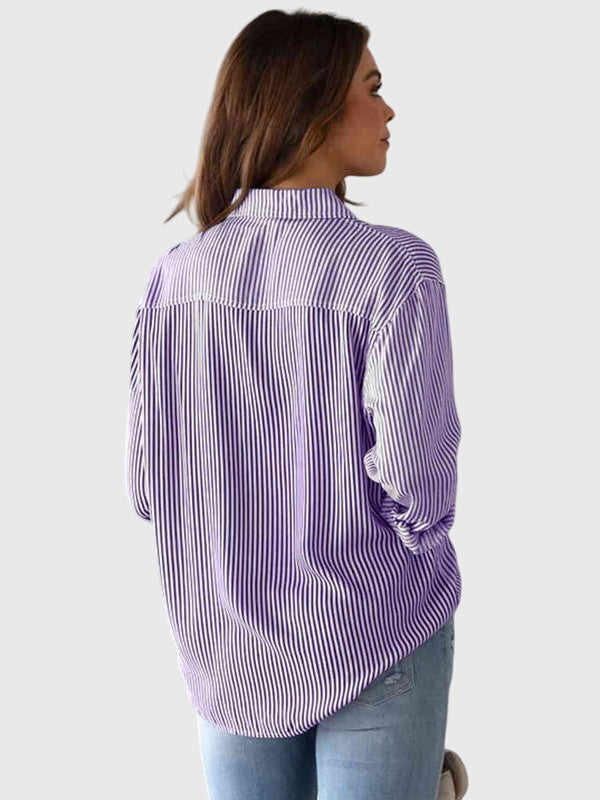 Women's chic striped collared shirt for fashion-forward looks, both casual and formal.