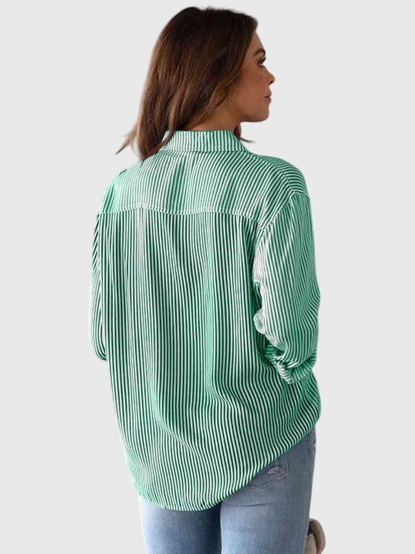 Fashionable striped long sleeve blouse for women's everyday style, comfy & stylish.