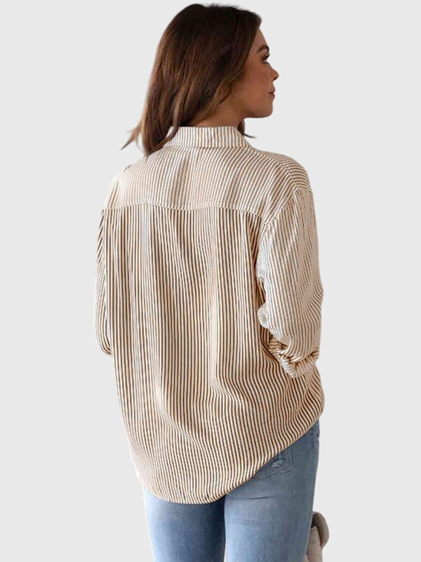 Stylish striped collared women's shirt for a sophisticated office or everyday look.
