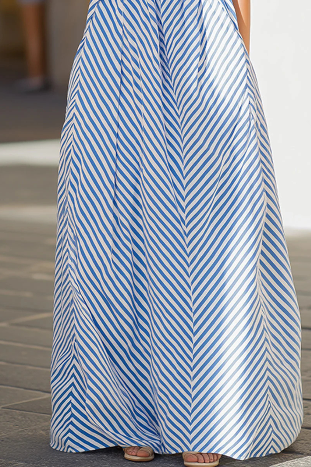 Women's striped halter neck sleeveless maxi dress. Casual, comfortable, and elegant summer sundress.