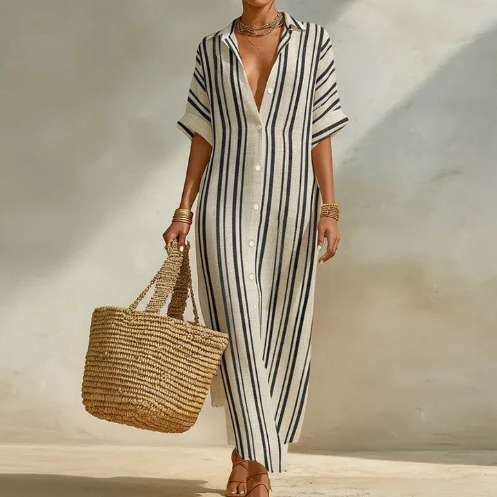 Women's striped long shirt dress, perfect for effortless summer style. Features a relaxed fit and chic design.