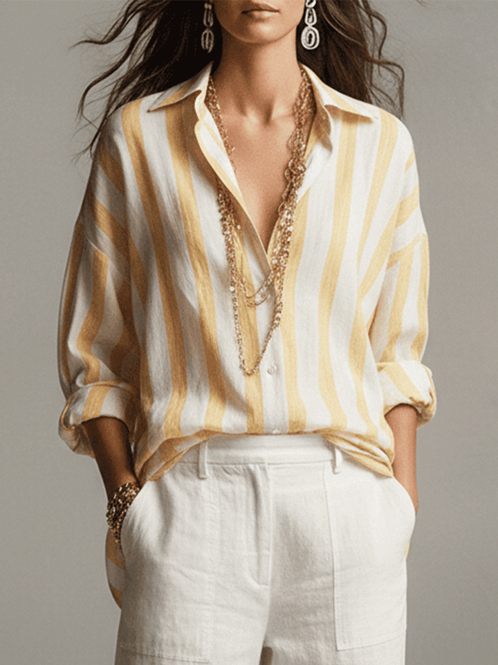 Women's button front striped long sleeve shirt, a smart casual staple for versatile styling.