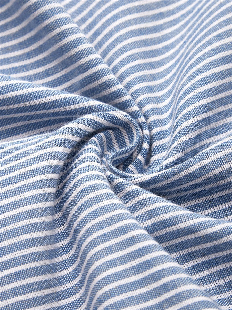Chic women's striped midi dress featuring decorative side button detail, great for casual outings & summer style.