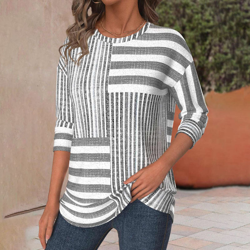 Classic striped short sleeve women's blouse, comfortable & stylish for spring and summer everyday wear.