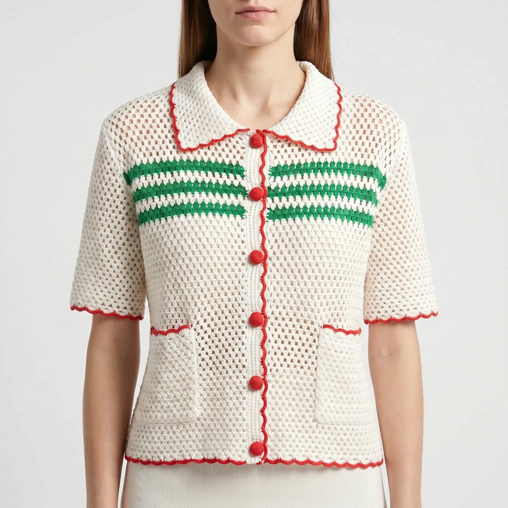 Lightweight striped short-sleeve sheer cardigan, women's stylish layering piece for summer outfits.