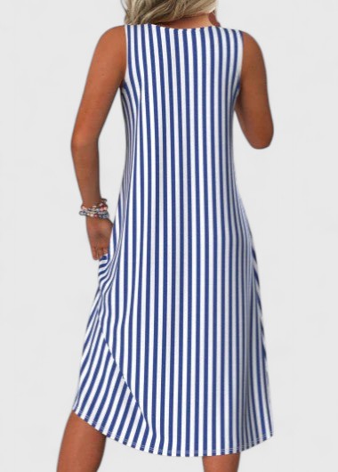 Nautical A-line striped midi dress for women, sleeveless and comfortable, perfect for summer fashion.