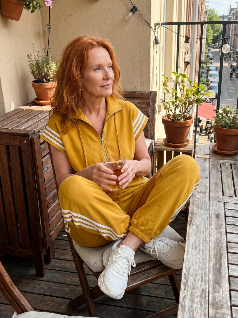Women's zip-front striped jumpsuit, blending casual comfort with stylish appeal.
