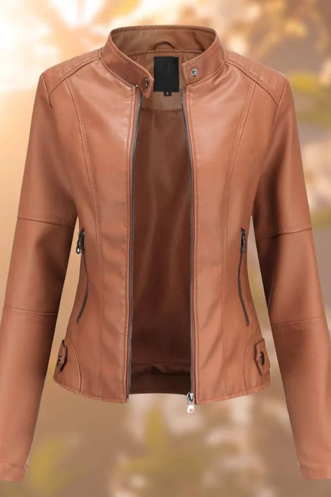 Versatile women's structured leather jacket for casual wear, dinner dates, or elegant everyday fashion.