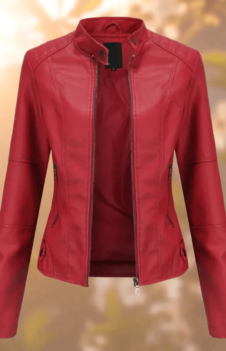 Comfortable women's structured black leather jacket. Stylish and versatile outerwear, ideal for everyday elegant wear.