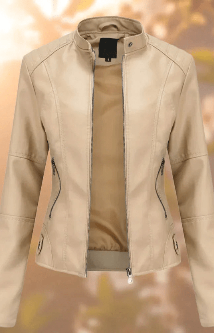 Trendy women's structured leather jacket, a must-have fashion piece for contemporary style and urban elegance.